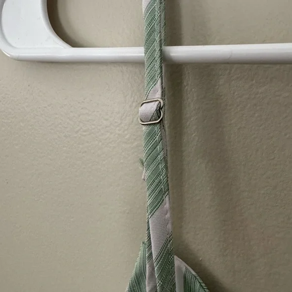 SHEIN Sage Green/White Striped Shorts Romper Button Down Removable Sash Tie - Picture 5 of 7